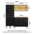 Cocina Integral Emilly 169 cm 09 Marrón/Negro Madesa