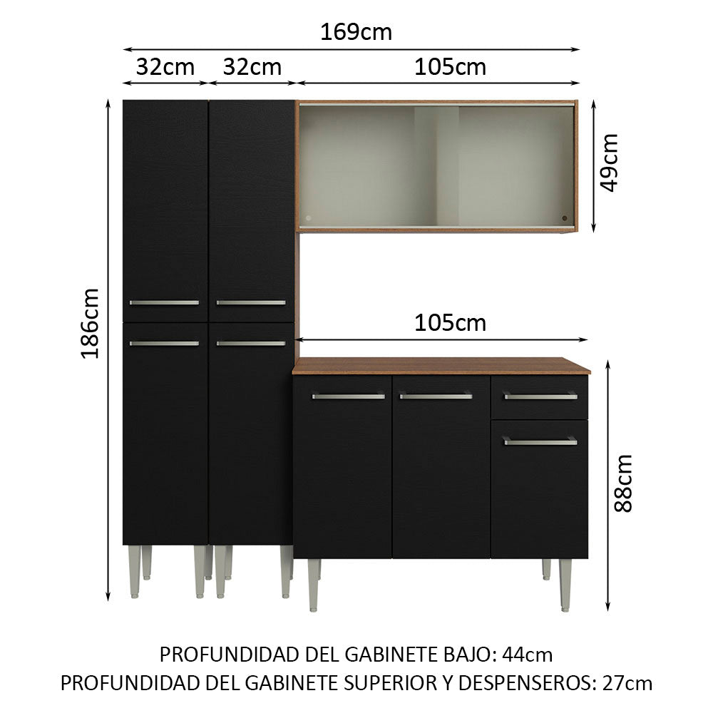 Cocina Integral Emilly 169 cm 10 Marrón/Negro Madesa