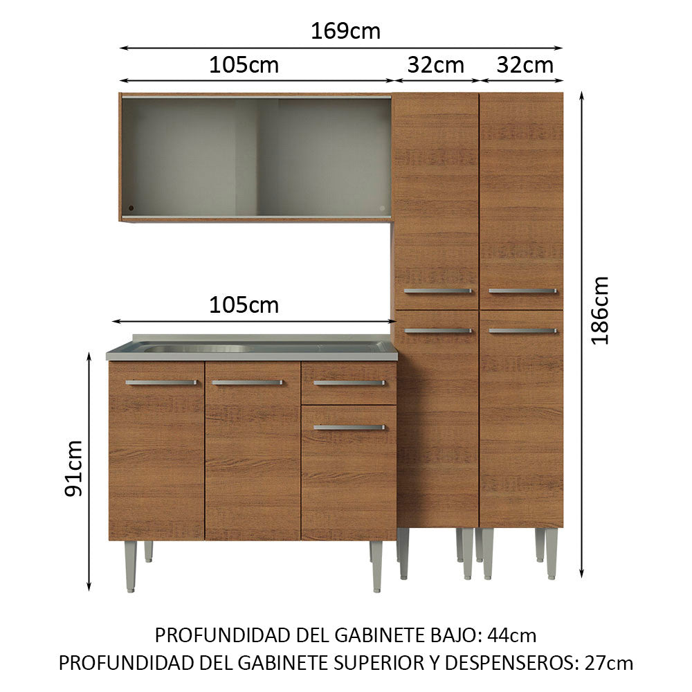 Cocina Integral Emilly 1.70 m con Mesón de Acero Marrón 11