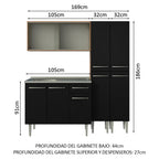 Cocina Integral Emilly 169 cm con Mesón de Acero 11 Marrón/Negro Madesa