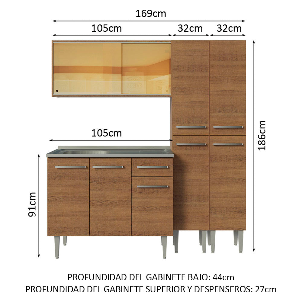 Cocina Integral Emilly 1.70 m con Mesón de Acero Marrón 12