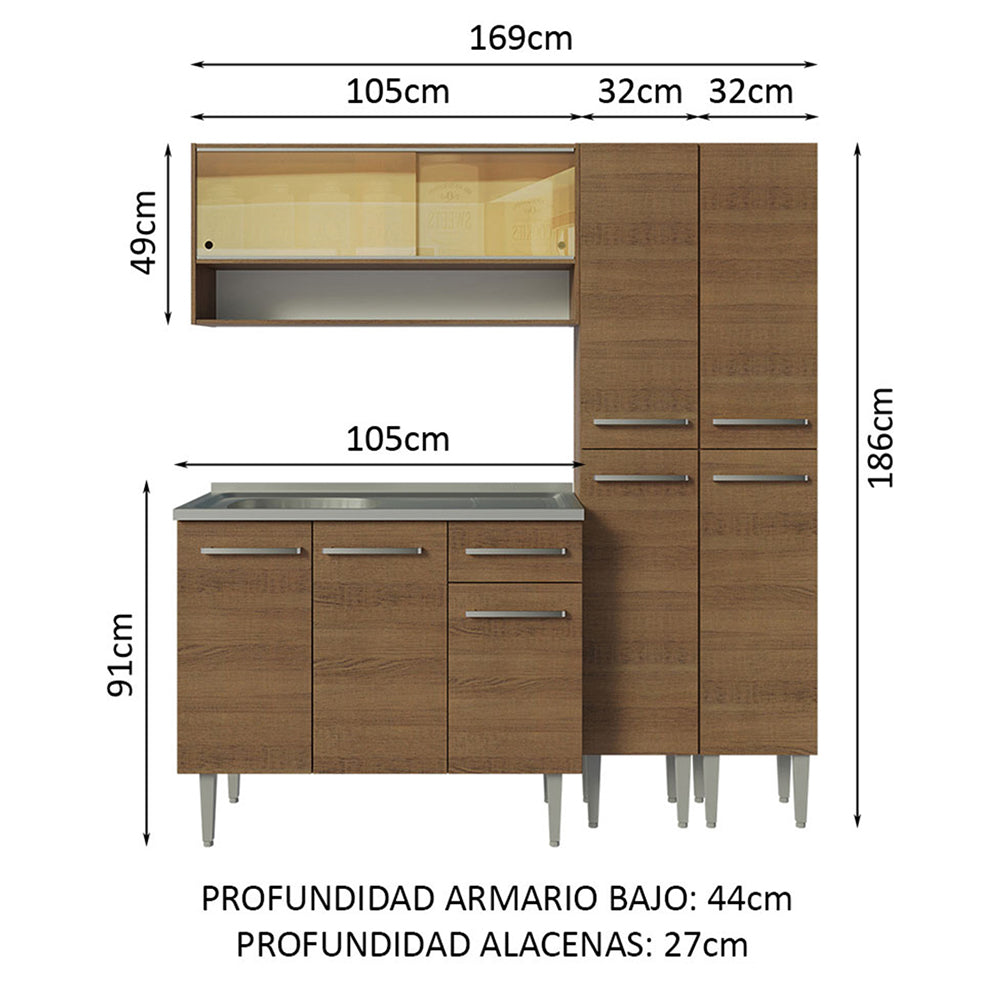 Cocina Integral Emilly 1.70 m con Mesón de Acero Marrón 14