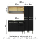Cocina Integral Emilly 169 cm con Mesón de Acero 14 Marrón/Negro Madesa