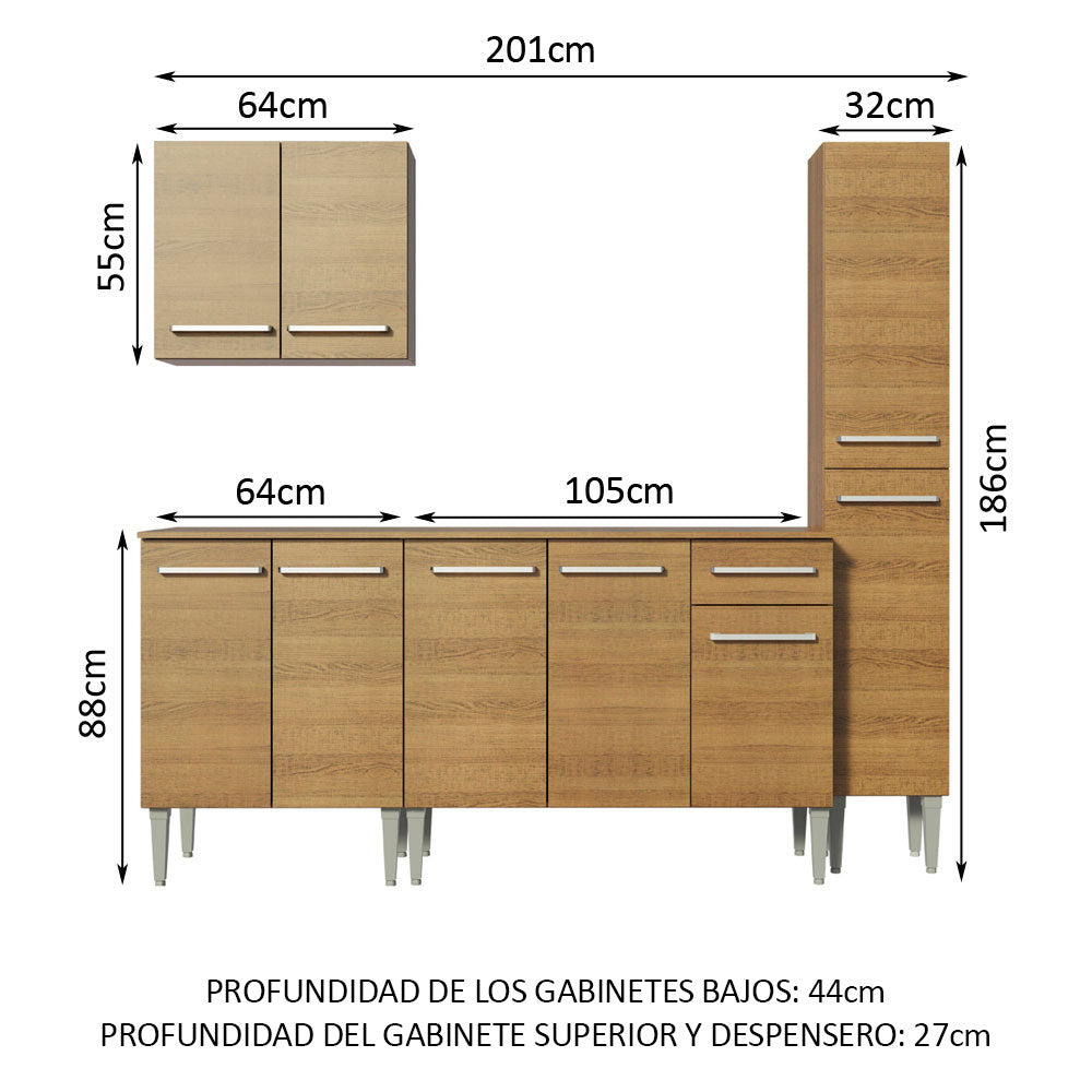 Cocina Integral Emilly Sing 2.00 Metros Marrón