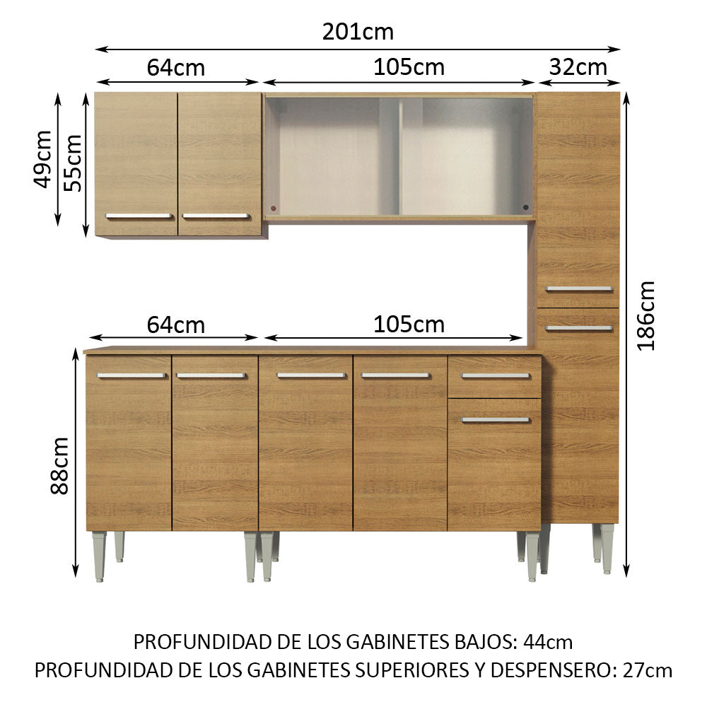 Cocina Integral Emilly Fast 2.00 Metros Marrón