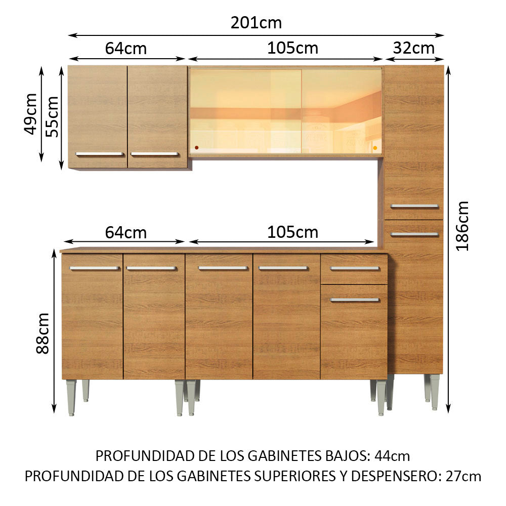 Cocina Integral Emilly West 2.00 Metros Marrón