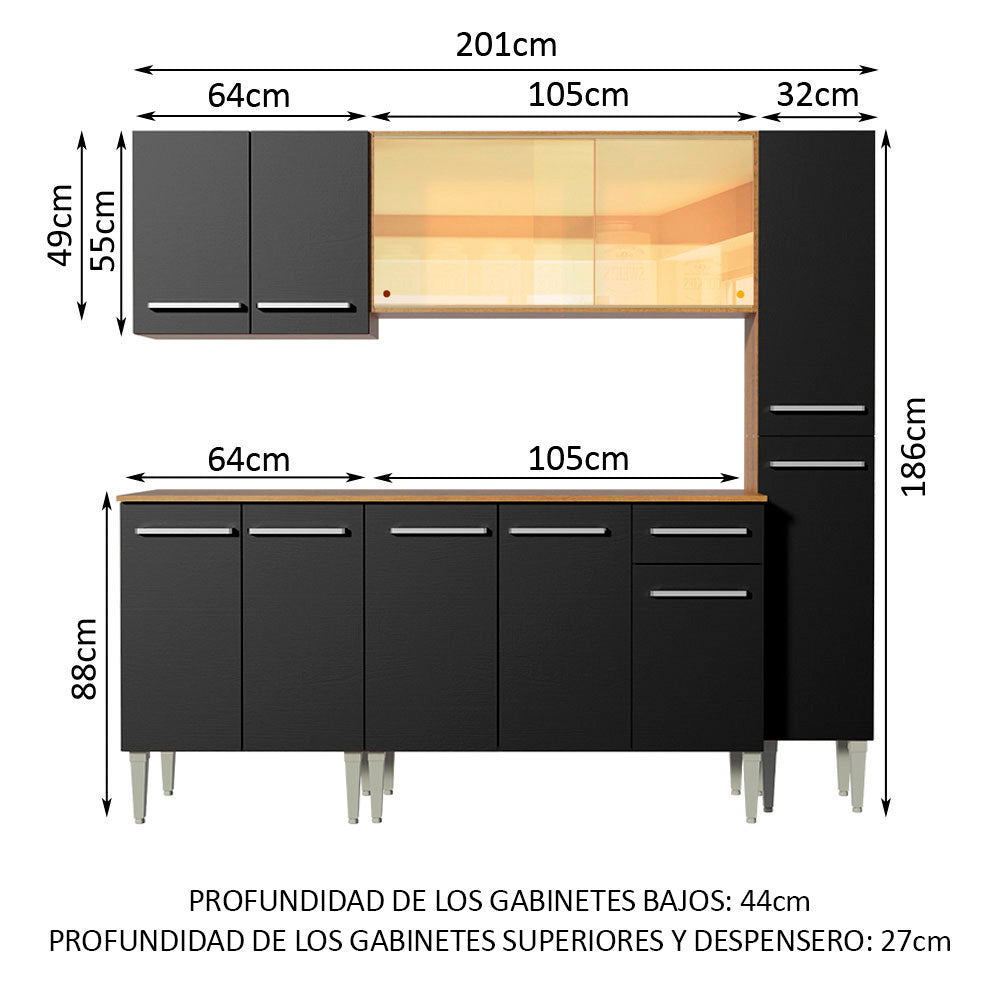 Cocina Integral Emilly West 2.00 Metros Marrón/Negro