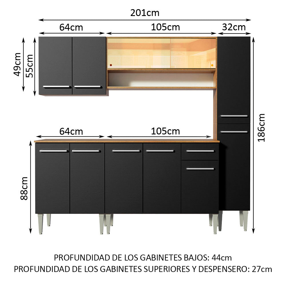 Cocina Integral Emilly Sky 2.00 Metros Marrón/Negro