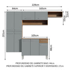 Cocina Integral Emilly Fit 2.30 Metros Marrón/Gris
