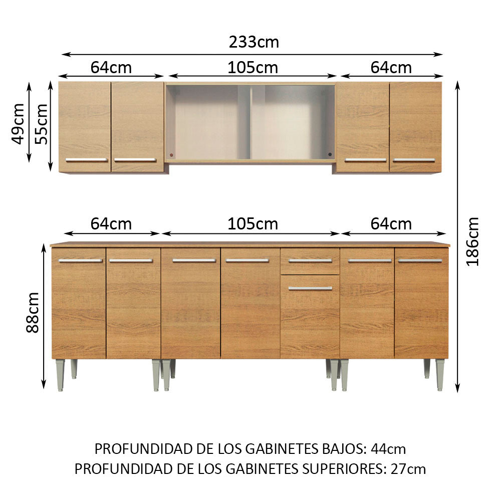 Cocina Integral Emilly Wind 2.30 Metros Marrón