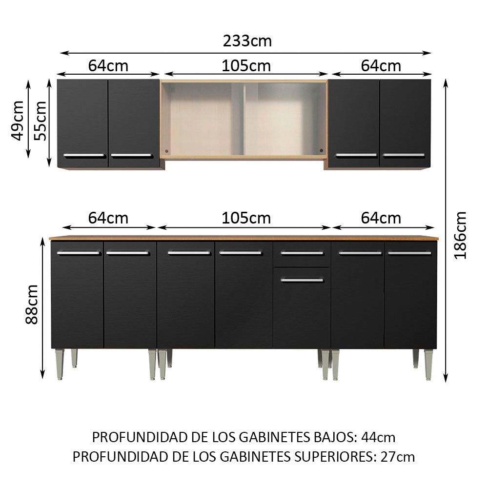 Cocina Integral Emilly Wind 2.30 Metros Marrón/Negro