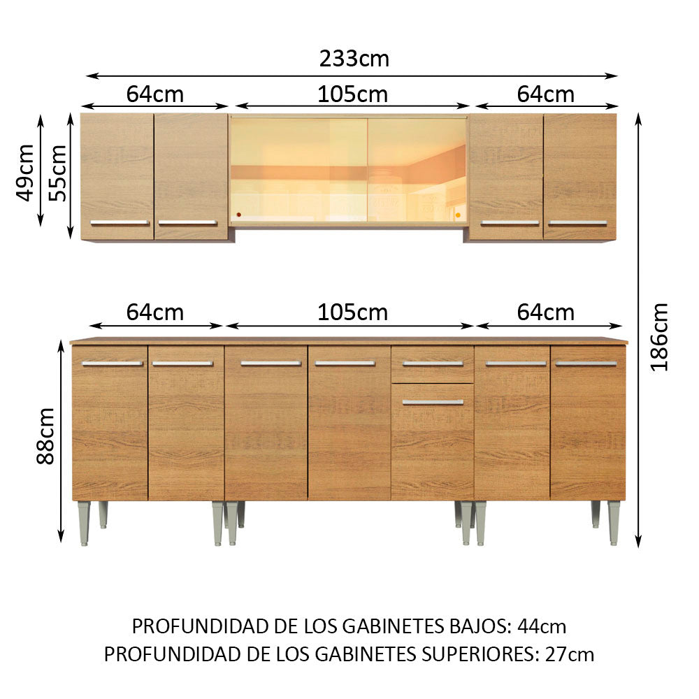 Cocina Integral Emilly Fire 2.30 Metros Marrón
