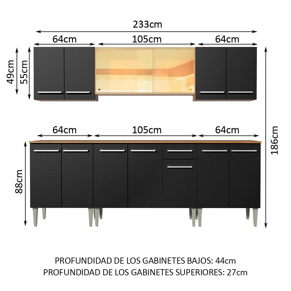 Cocina Integral Emilly 233 cm Fire Marrón/Negro Madesa