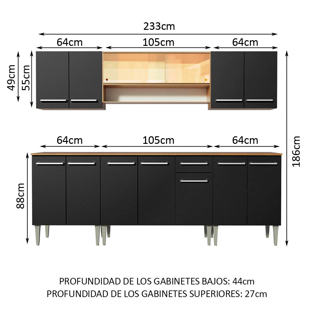 Cocina Integral Emilly Smile 2.30 Metros Marrón/Negro