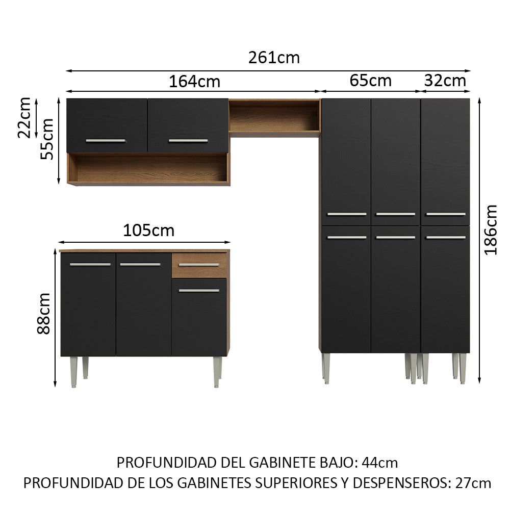 Cocina Integral Emilly 2.60 Metros Marrón/Negro 02