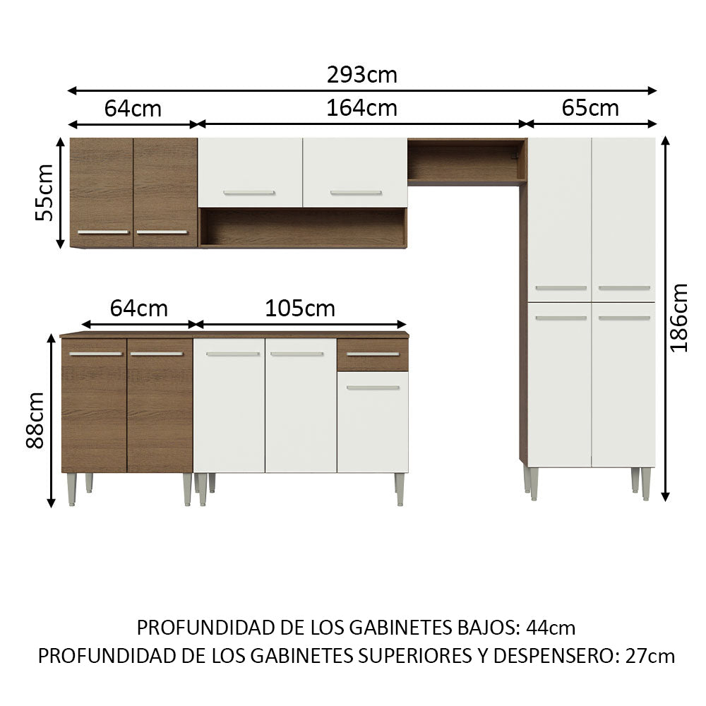Cocina Integral Emilly 2.90 Metros Marrón/Blanco 01