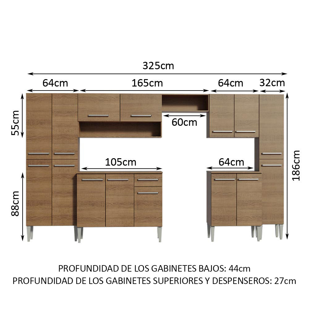 Cocina Integral Emilly Joy 3.25 Metros Marrón