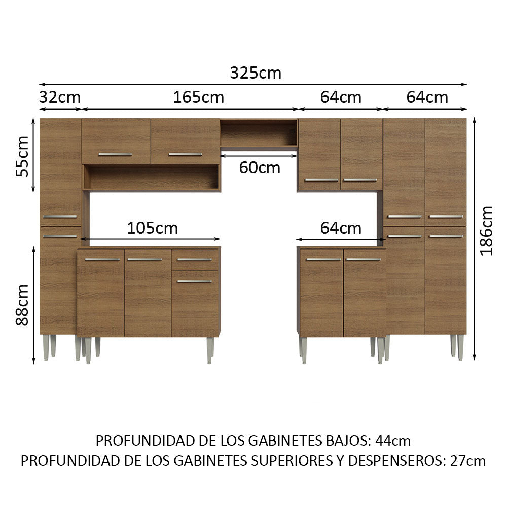 Cocina Integral Emilly 325 cm 02 Marrón Madesa