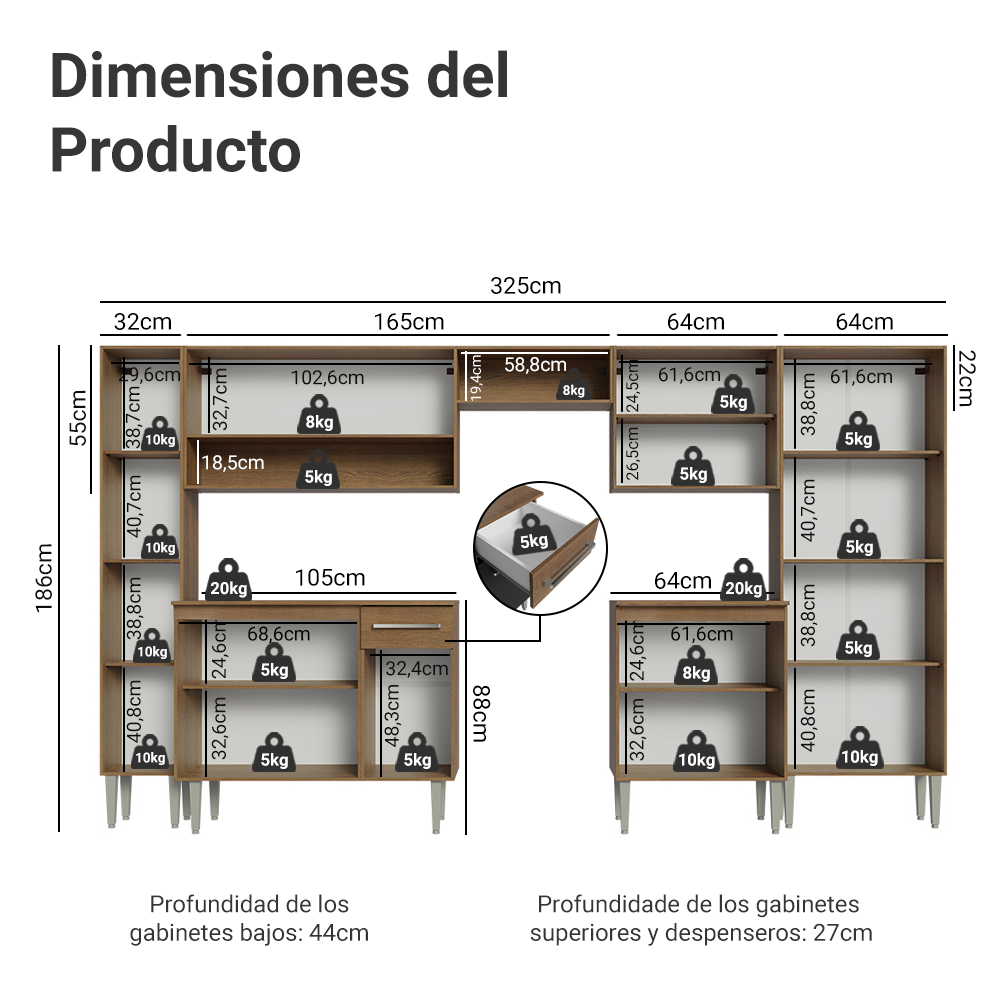 Cocina Integral Emilly 3.25 Metros Marrón/Negro 02