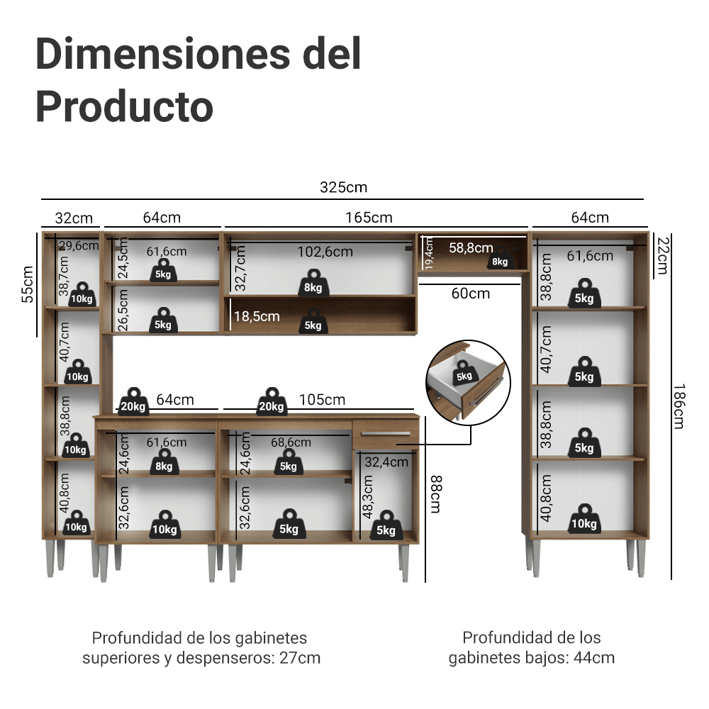 Cocina Integral Emilly 3.25 Metros Marrón 07