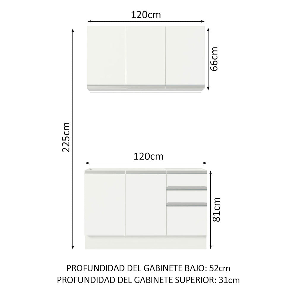 Cocina Integral Glamy 1.20 Metros Blanco 01