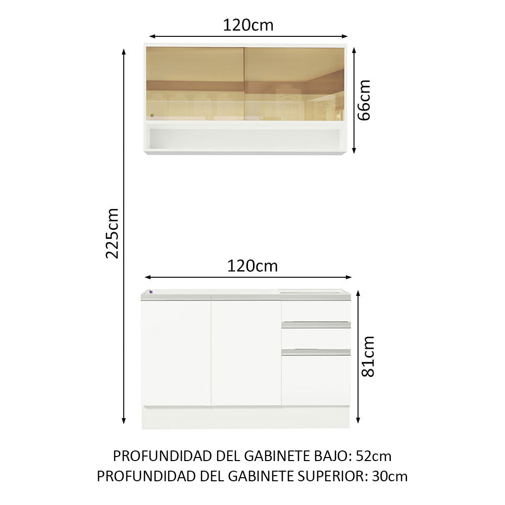 Cocina Integral Glamy 1.20 Metros Blanco 02