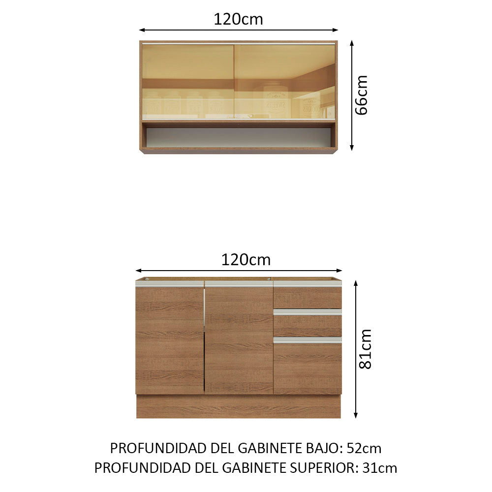 Cocina Integral Glamy 1.20 Metros Marrón 02