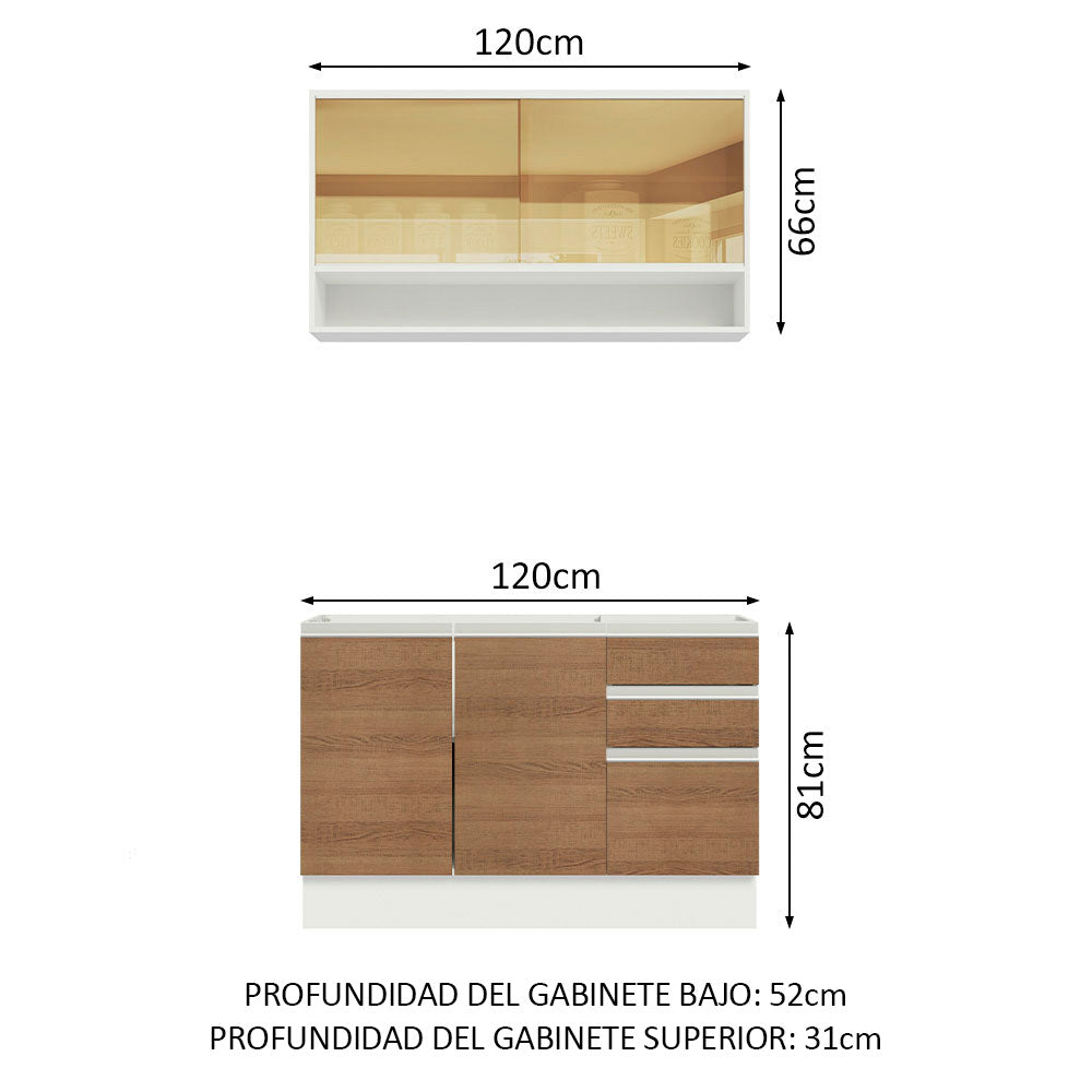 Cocina Integral Glamy 1.20 Metros Blanco/Marrón 02