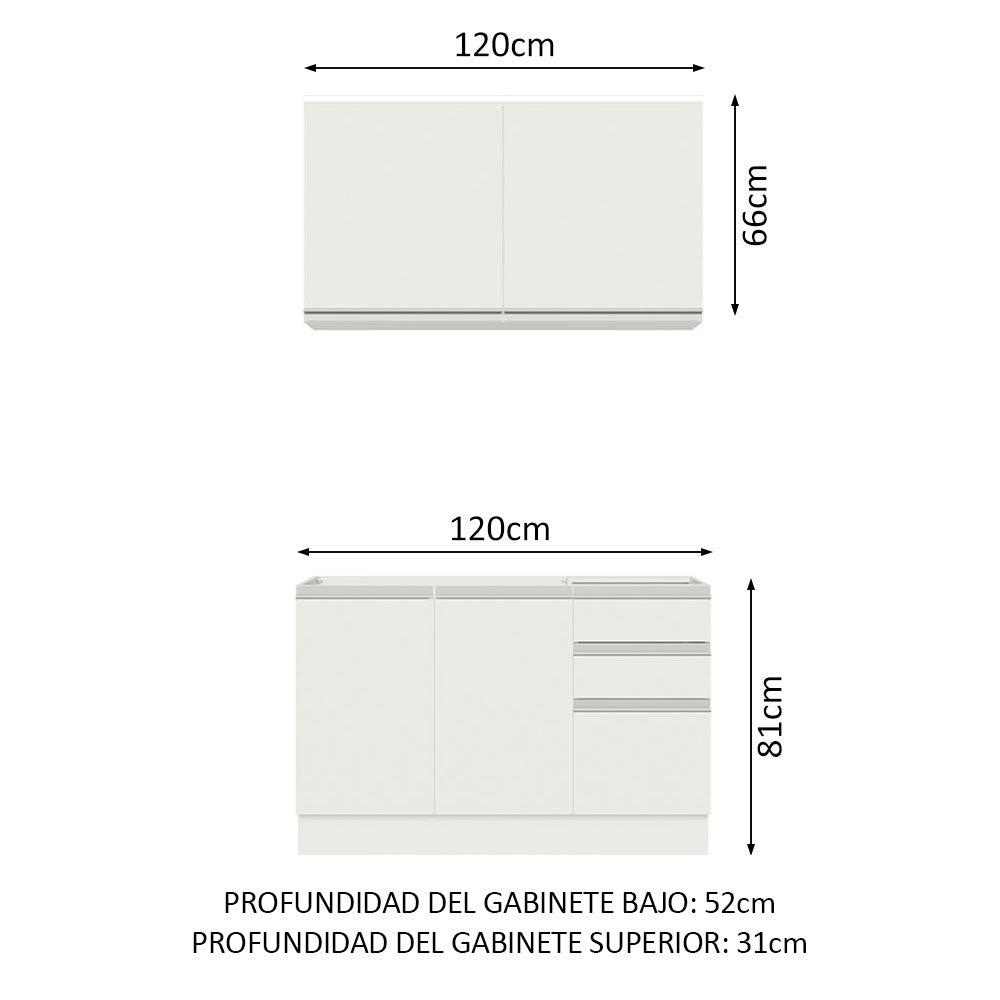 Cocina Integral Glamy 120 cm 03 Blanco Madesa