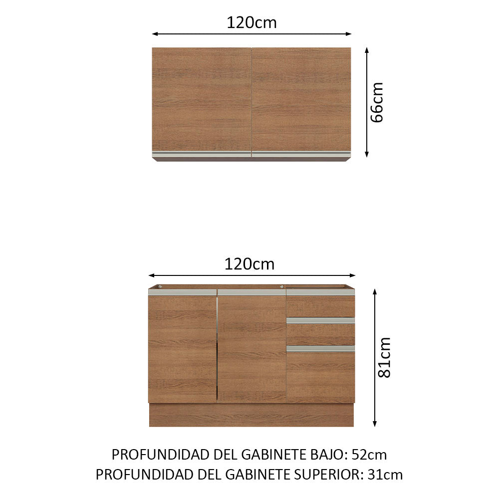 Cocina Integral Glamy 1.20 Metros Marrón 03