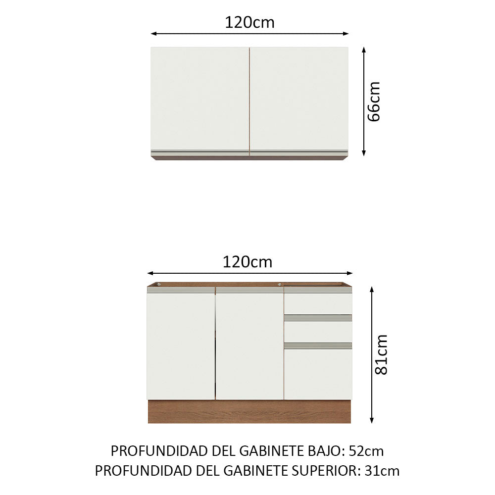 Cocina Integral Glamy 1.20 Metros Marrón/Blanco 03