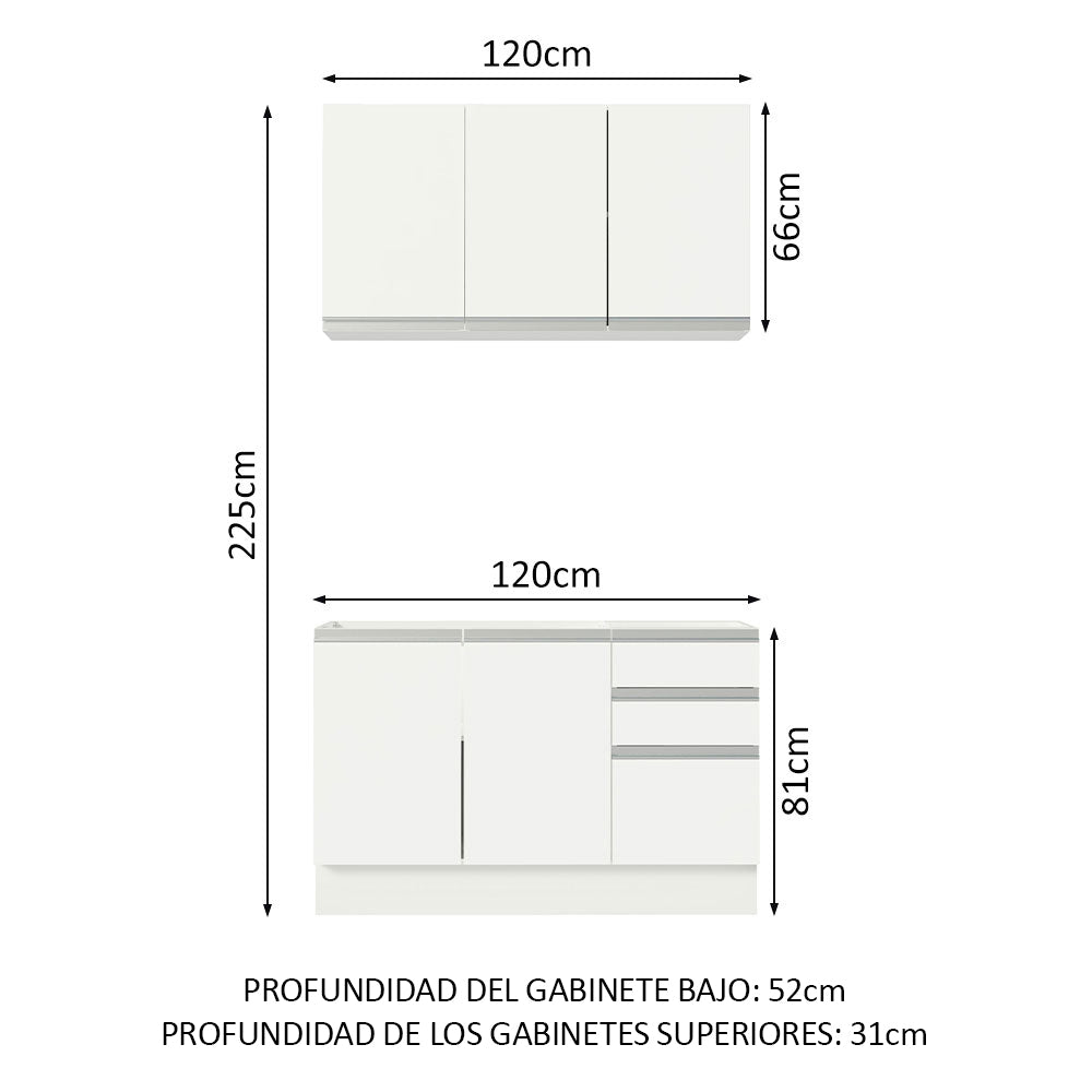 Cocina Integral Glamy 1.20 m con Mesón de Acero Blanco 01