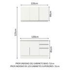 Cocina Integral Glamy 1.20 m con Mesón de Acero Blanco 01