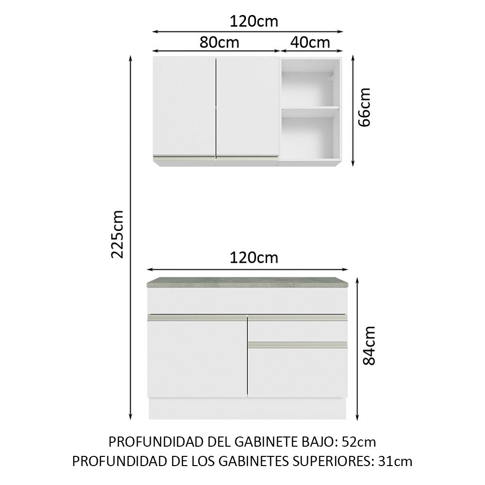Cocina Integral Glamy 1.20 m con Encimera de MDP Blanco 08
