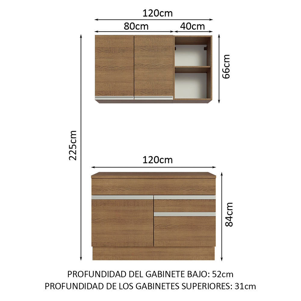 Cocina Integral Glamy 1.20 m con Encimera de MDP Marrón 08