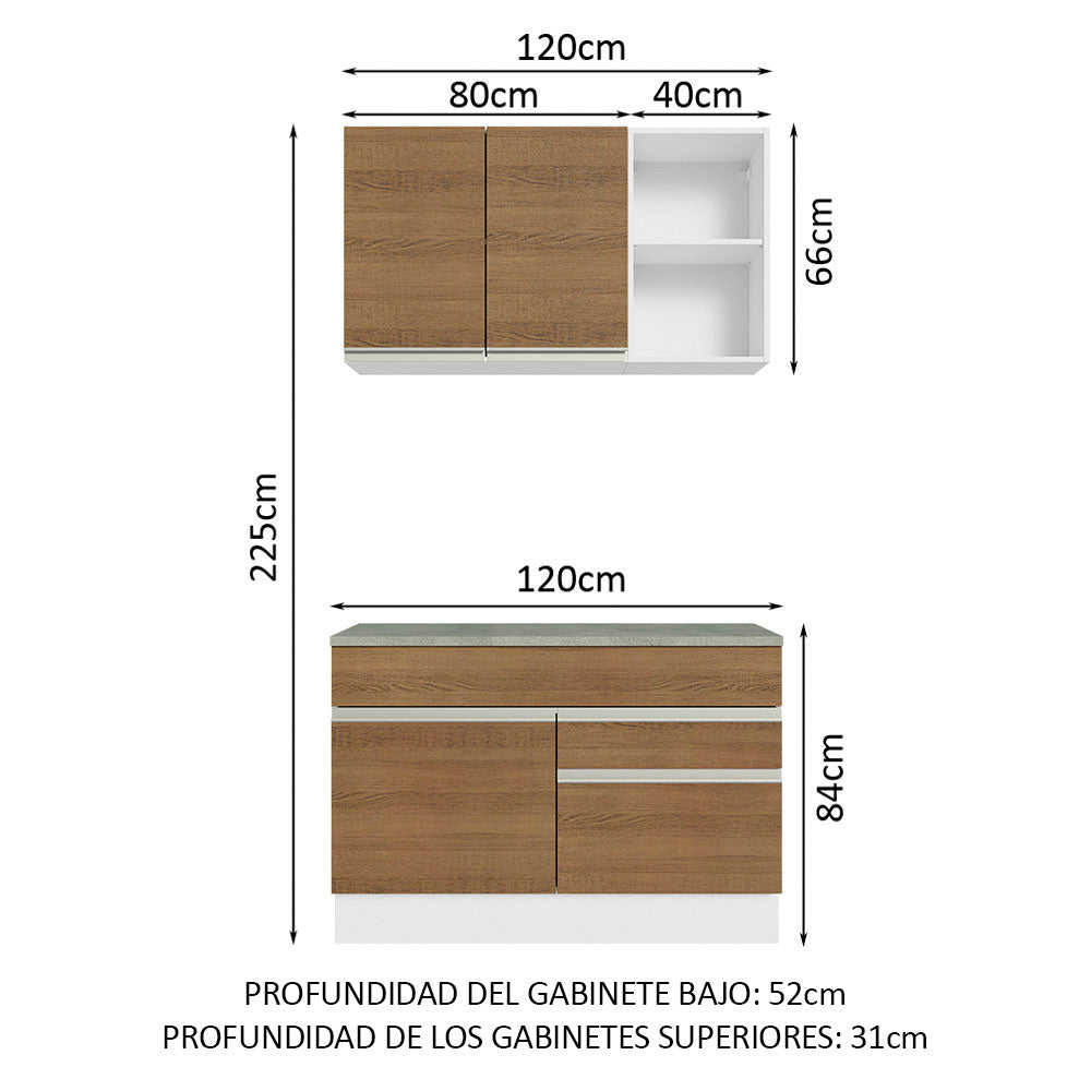 Cocina Integral Glamy 1.20 m con Encimera de MDP Blanco/Marrón 08