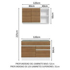 Cocina Integral Glamy 1.20 m con Encimera de MDP Blanco/Marrón 08