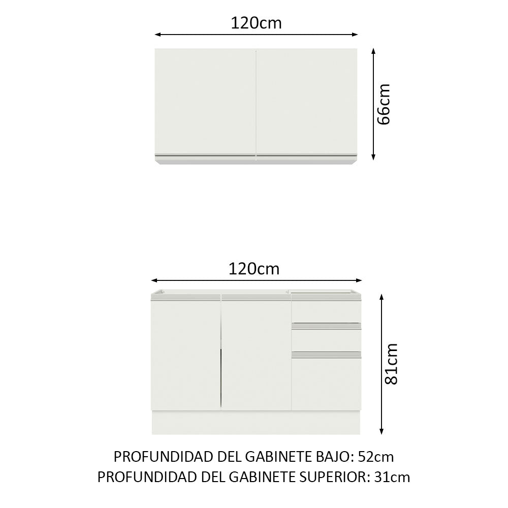 Cocina Integral Glamy 1.20 m con Mesón de Acero Blanco 03