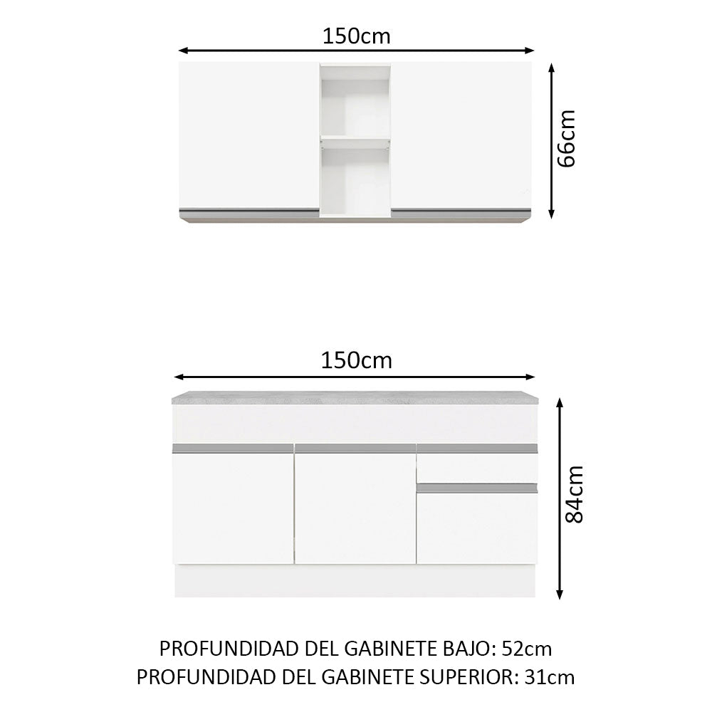 Cocina Integral Glamy 1.50 m con Encimera Blanco 01