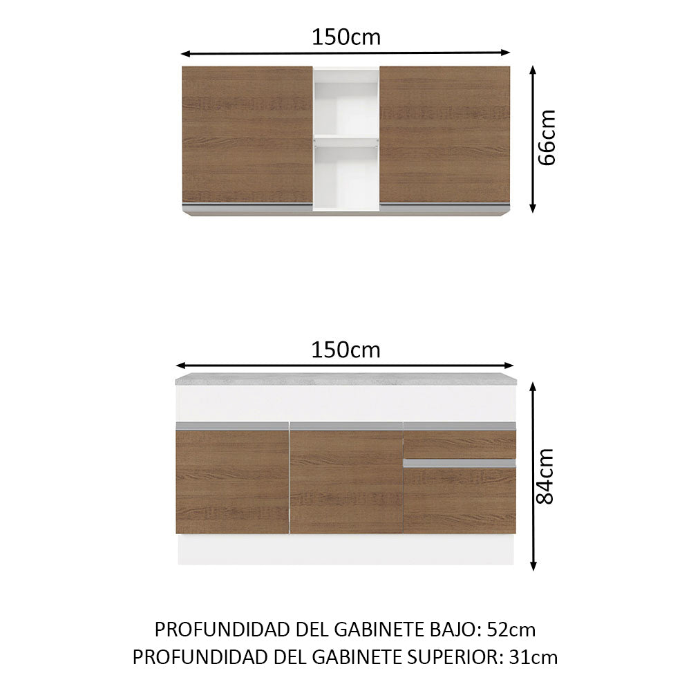 Cocina Integral Glamy 1.50 m con Encimera Blanco/Marrón 01
