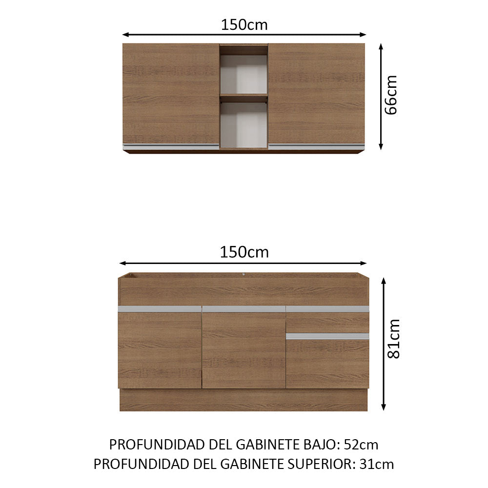 Cocina Integral Glamy 1.50 Metros Marrón 02
