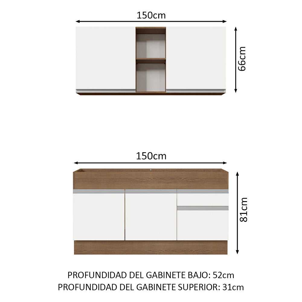 Cocina Integral Glamy 1.50 Metros Marrón/Blanco 02