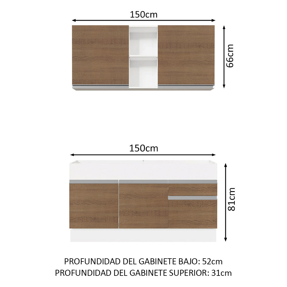 Cocina Integral Glamy 150 cm 02 Blanco/Marrón Madesa