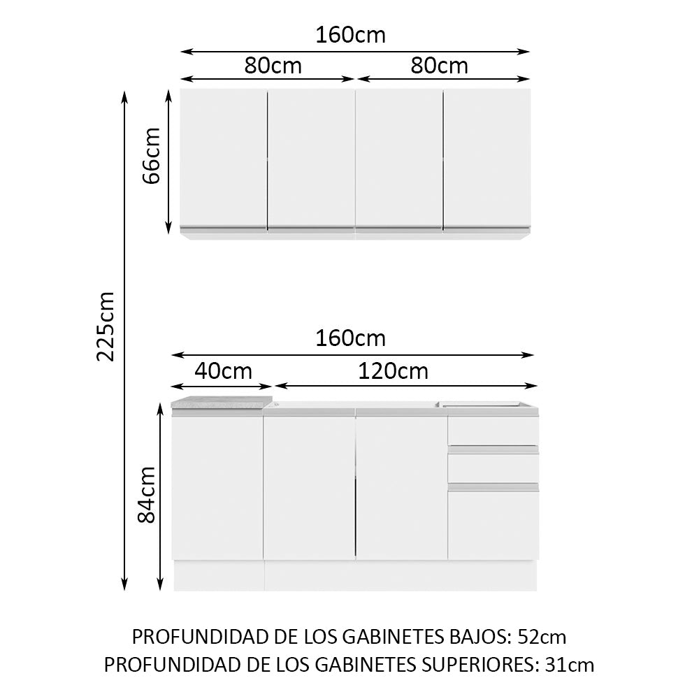Cocina Integral Glamy 1.60 Metros Blanco 01