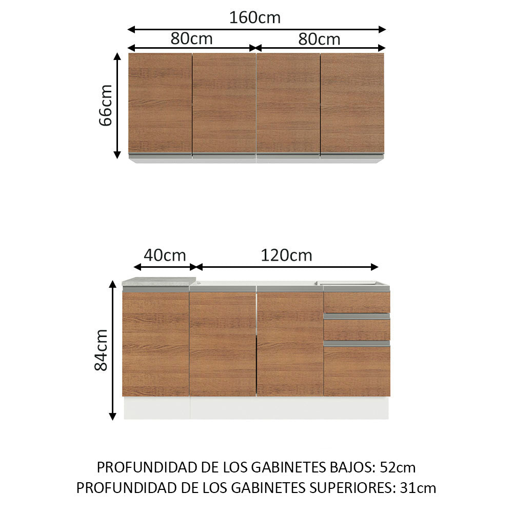 Cocina Integral Glamy 1.60 Metros Blanco/Marrón 01