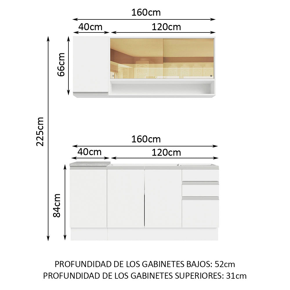 Cocina Integral Glamy 1.60 Metros Blanco 02