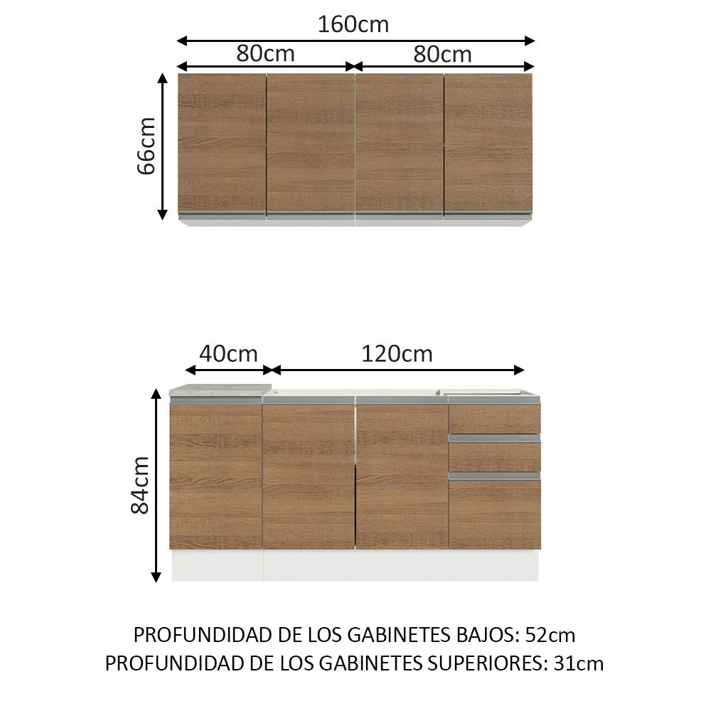Cocina Integral Glamy 1.60 m con Mesón de Acero 01