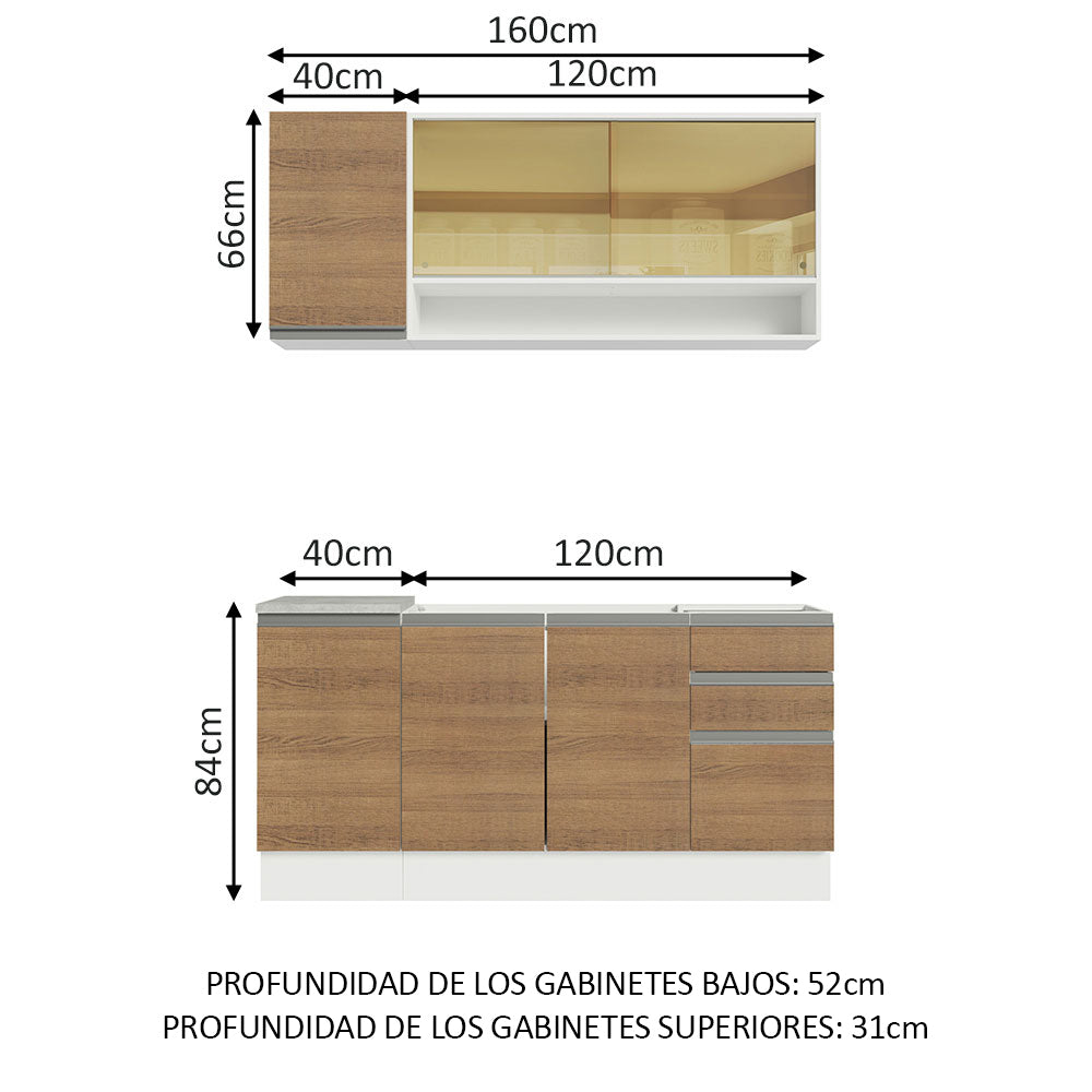 Cocina Integral Glamy 1.60 Metros con Mesón de Acero 02