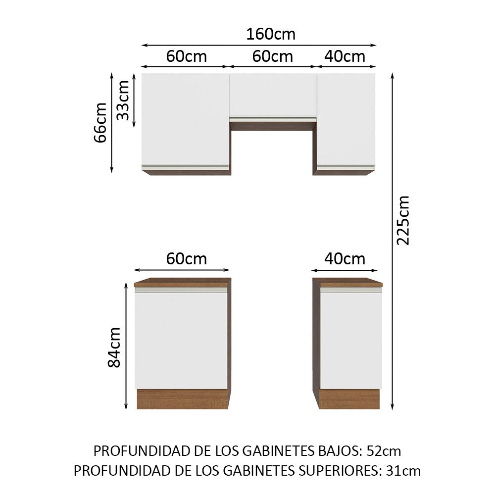Cocina Integral Glamy 1.60 Metros Marrón/Blanco 07