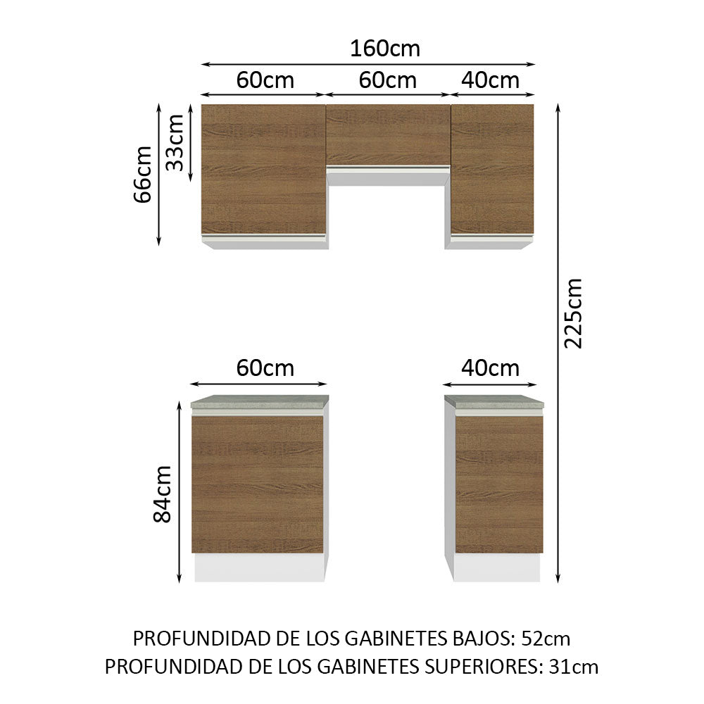 Cocina Integral Glamy 1.60 Metros Blanco/Marrón 07